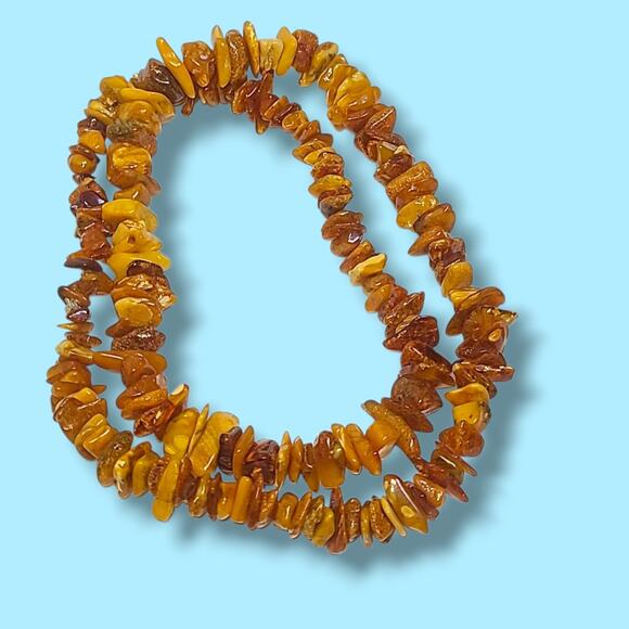 Natural Raw Baltic Amber Chip Necklace 44.7g 26" Butterscotch Cognac Beads - Picture 4 of 15